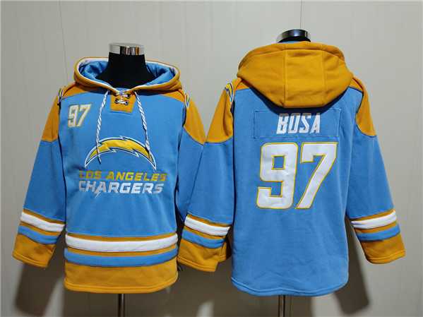 Men's Los Angeles Chargers #97 Joey Bosa Blue Ageless Must-Have Lace-Up Pullover Hoodie,We sell and wholesale Men's Los Angeles Chargers #97 Joey Bosa Blue Ageless Must-Have Lace-Up Pullover Hoodie on line form chian!